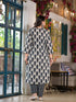 Women Plus Size Cream And Blue Pure Cotton Kurta Set With Dupatta
